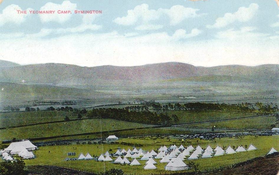 Postcard of Lanarkshire Yeomanry Camp on the side of Tinto