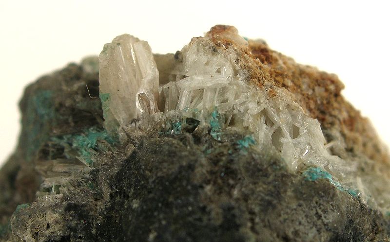 A rich specimen of Lanarkite for the size with numerous off-white, platy crystals standing up on matrix. 