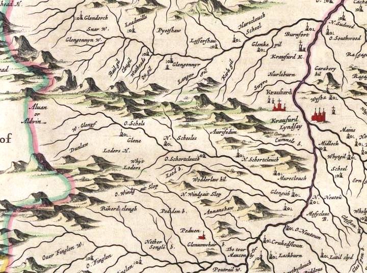 Blaeu map of Leadhills, 1654