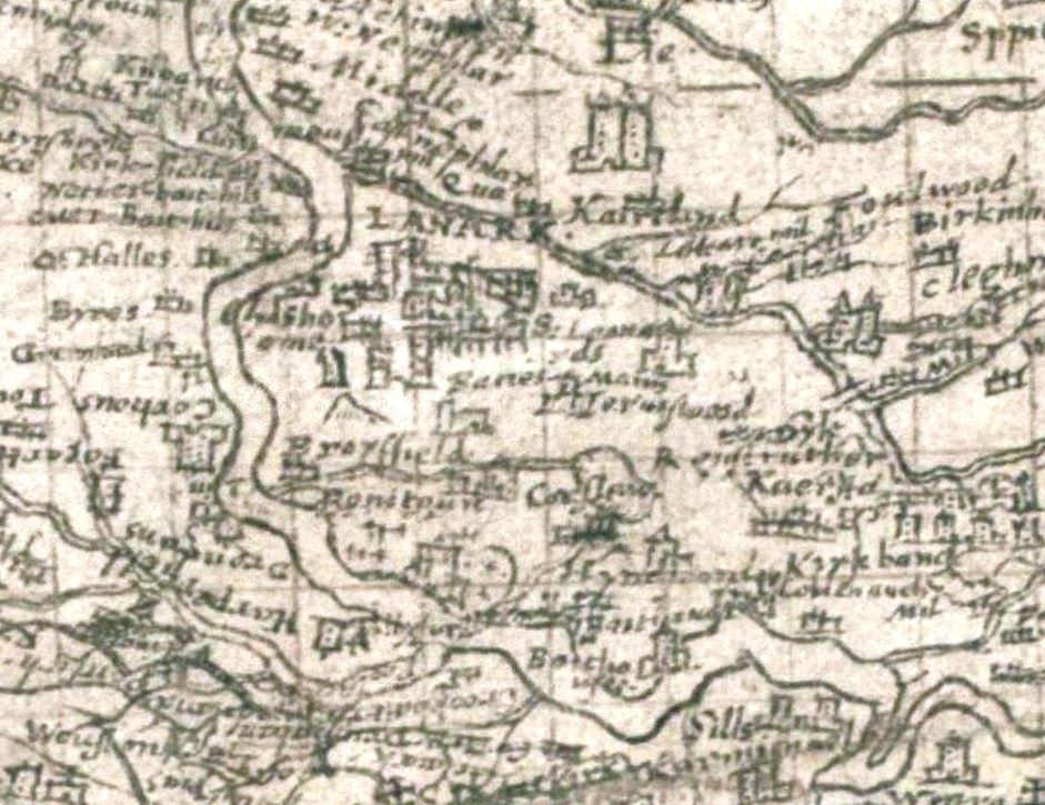 Timothy Pont map of 1596 showing Lanark