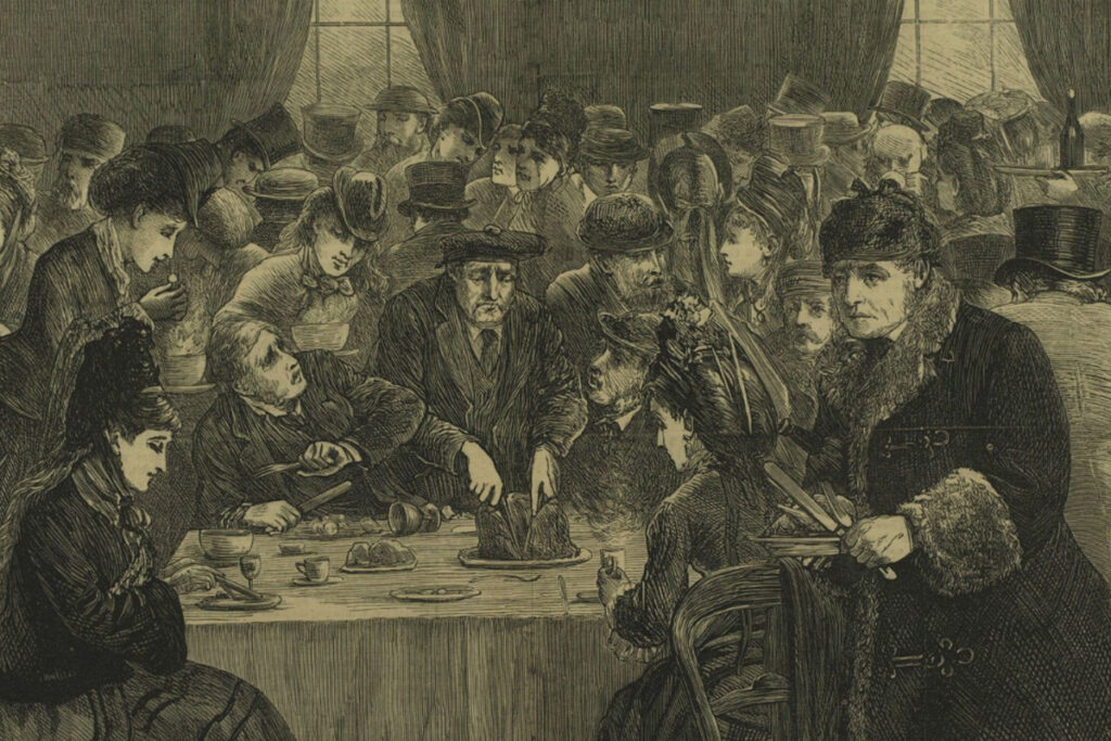 Arrival of the express train at York - Ten minutes for refreshment. London Illustrated News, September 7th 1872.